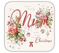 Noel Tatt Christmas Card for Mum - Festive Floral Design - Handfinished with Diamante Gems - Embossed Foil Finish - Artistic Christmas Greeting Card for a Lovely Mum