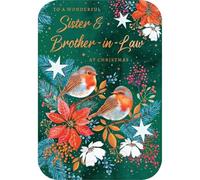Noel Tatt Christmas Card for Sister and Brother in Law - Robins and Winter Flowers - Cut Out Details and Embossed Foil Finish - Festive Christmas Greeting Card for a Special Couple