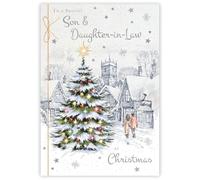 Noel Tatt Christmas Card for Son and Daughter In Law - Festive Snowy Walk Design - Foil Finish and 3D Embellishment - Artistic Christmas Greeting Card for a Special Couple