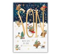 Noel Tatt Christmas Card for Son - Festive Bears Design - Embossed Foil Finish - Artistic Christmas Greeting Card for a Lovely Son
