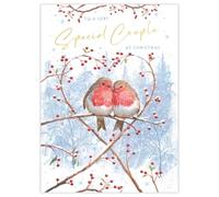 Noel Tatt Christmas Card for Special Couple - Festive Robins & Love Heart in the Snow - Premium Quality Christmas Greeting Card with Envelope