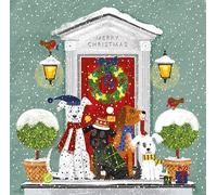 Noel Tatt Christmas Cards Box of 12 - Festive Dogs on Snowy Doorstep - Eco-Friendly & Recyclable
