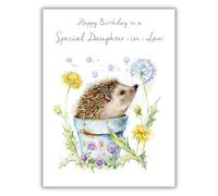 Noel Tatt Daughter in Law Birthday Card - Cute Hedgehog and Floral Wildflower Design - Happy Birthday Card to a Special Daughter in Law - For Her