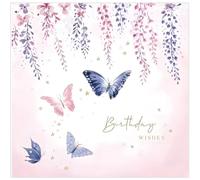 Noel Tatt Female Birthday Card - Birthday Wishes - Hanging Blossom and Butterflies - Embossed Gold Foil Finish - For Her