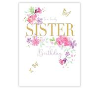 Noel Tatt Female 'Lovely Sister' Birthday Card for Women - Pretty Pink Flowers and Butterflies - Eco-Friendly & Recyclable - Made in England