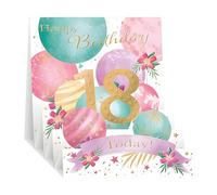 Noel Tatt Female Pop up 18th Birthday Card - Happy Birthday Card Age 18 with Feminine Floral Balloon Design and an Embossed Foil Finish - Birthday Card for Women