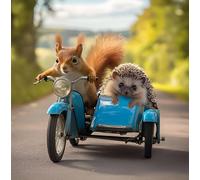 Noel Tatt Funny Birthday/Blank Greeting Card - Blank Card for Men/Women with Humorous Hedgehog and Red Squirrel Motorbike Design - General Card Suitable for Any Occasion
