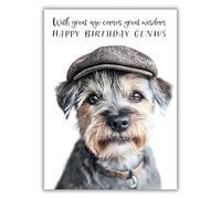 Noel Tatt Funny Birthday Card for Him - Humorous Dog in Flat Cap with Wise Age Joke - Happy Birthday Card for Dad, Brother, Friends, Son or Male Family Member