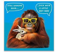 Noel Tatt Funny Blank Card for Men - Orangutan & Hare - Witty Grey Hair Joke - Premium Greeting Card with Envelope - Suitable for Birthdays & Other Occasions