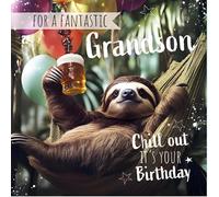 Noel Tatt Funny Sloth Birthday Card for Grandson - Amusing 'Chill Out' Hammock Design - Birthday Greeting Card For a Fantastic Grandson