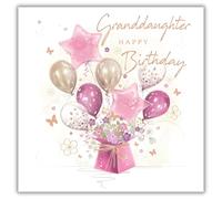 Noel Tatt General Milestone Granddaughter Birthday Card for Women/Girls - Box of Balloons and Butterflies with Pink Flowers and Rose Gold Foil - Eco-Friendly and Recyclable - Made in England