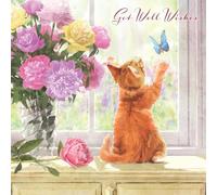 Noel Tatt Get Well Card - Pretty Kitten & Flowers Design - Artistic & Uplifting Greeting Card For Recovery Get Well Soon Greeting Card