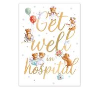 Noel Tatt Get Well Soon Card for Hospital Stay - Teddy Bear Nurse Design with Embossed Foil Finish, Eco-Friendly & Made in the UK