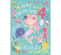 Noel Tatt Girl's 4th Birthday Card - Happy Birthday Card for Children Age 4 with Artistic Mermaid Design