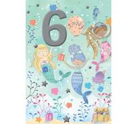 Noel Tatt Girls 6th Birthday Card - Pretty Mermaid Party Design - 8.7 x 6 in - Cute Age 6 Happy Birthday Card for Daughter, Sister, Niece, Friend or Female Family Member