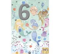 Noel Tatt Girl's 6th Happy Birthday Card - Pretty Mermaid Party Design - Birthday Card Age 6-9 x 6