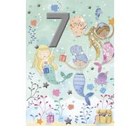 Noel Tatt Girls 7th Birthday Card - Pretty Mermaid Party Design - 8.7 x 6 in - Cute Age 7 Happy Birthday Card for Daughter, Sister, Niece, Friend or Female Family Member
