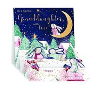 Noel Tatt Granddaughter 3D Pop Up Christmas Card, Single - Christmas Cards with Bunny Rabbits and Moon Design and Special Finishes - Eco-Friendly Xmas Cards with Envelope