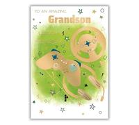 Noel Tatt Grandson Birthday Card - Contemporary Gaming Design - Embossed Foil Finish - Happy Birthday Card to an Amazing Grandson - For Him