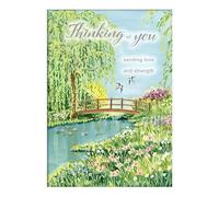 Noel Tatt Male/Female Open Thinking of You Card for Men/Women - Riverside Willow and Bridge - Eco-Friendly and Recyclable