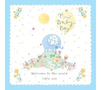 Noel Tatt New Baby Boy Card - Cute Floral Elephant Design - New Baby Congratulations Card