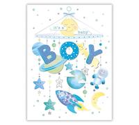 Noel Tatt New Baby Boy Congratulations Card - Birth Congratulations Card with Space Mobile Design and Embossed Foil Details and Embellishments