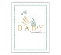Noel Tatt New Baby Card - Cute Stork and Balloon Design - Congratulations Card for New Parents - Embossed Foil Finish