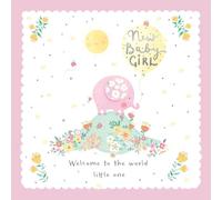 Noel Tatt New Baby Girl Card - Cute Floral Elephant Design - New Baby Congratulations Card