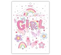 Noel Tatt New Baby Girl Congratulations Card - Birth Congratulations Card with Butterfly Mobile Design and Embossed Foil Details and Embellishments