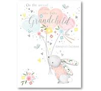 Noel Tatt New Grandchild New Baby Birth Congratulations Card - Bunny and Balloons Design - Eco-Friendly and Recyclable
