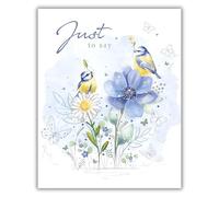Noel Tatt Notecards Pack of 4 - 'Just to Say' Blue Tits & Flowers Design - 1 Design - Four Blank Greeting Cards with Envelopes