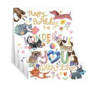Noel Tatt Pop Up Birthday Card for Women and Girls - Floral Cat and Dog Design - 3D Fold-Out Design - Embossed Foil Finish - Cute Birthday Greeting Card