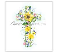 Noel Tatt Religious Easter Blessings Greeting Cards Pack of 6 - Easter Cards with Floral Cross and Blue Tit Birds Design - General Multipack for Family and Friends - 127 x 127mm