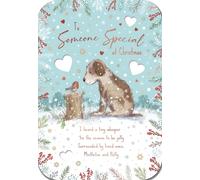 Noel Tatt Someone Special Christmas Card, Single - Christmas Cards with Dog and Robin Design and Special Finishes - Eco-Friendly Xmas Cards with Envelope