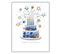 Noel Tatt Special Brother Happy Birthday Card - Contemporary Cake, Candles and Stars Design - Modern Birthday Card for Men or Boys