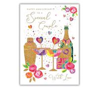 Noel Tatt Special Couple Anniversary Card - Happy Anniversary Card with Contemporary Floral Cocktail Design