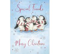 Noel Tatt Special Friends Christmas Card, Single - Christmas Cards with Huddled Penguins Design and Special Finishes - Eco-Friendly Xmas Cards with Envelope