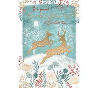 Noel Tatt Special Son & Daughter-in-Law Christmas Card - Reindeer in the Snow with an Embossed Foil Finish - Eco-Friendly and Recyclable
