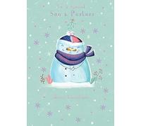 Noel Tatt Special Son & Partner Christmas Card - Snowman Couple Under The Mistletoe - Pink and Purple Foil Finish - Eco-Friendly and Recyclable