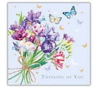 Noel Tatt Thinking of You Card for Women - Pretty Floral Bouquet & Butterfly Design - Artistic Greeting Card