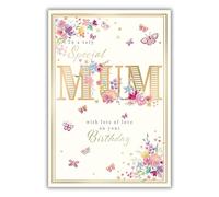 Noel Tatt Very Special Mum Birthday Card - Happy Birthday Card for Women with Artistic Floral Butterfly Design and an Embossed Foil Finish