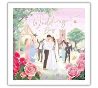 Noel Tatt Wedding Day Card - Elegant Bride and Groom Floral Design - Happy Wedding Day Congratulations Card for a Special Couple, Friend or Family - Embossed Foil Finish