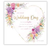 Noel Tatt Wedding Day Card - Floral Heart Design - Wedding Congratulations Card for Friends and Family - Embossed Foil Finish