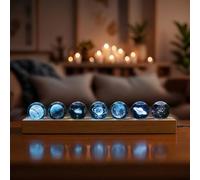 NoelWink 7 Pcs Planet Crystal Ball Night Light Lamp with LED Wooden Base, Astronomy Gifts,3D Galaxy Moon Saturn Crystal Ball Nightlight for Meditation Positive Energy Decoration Balls Set for Home