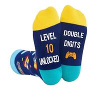 NOEMIN 10th Birthday Gifts for Boys -LEVEL 10 UNLOCKED 10 Year Old Boy Gifts, Funny Calf Sock Teenage Boys, Cool Birthday Present for Son Grandson