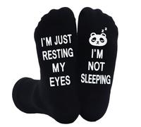 NOEMIN Funny Calf Socks for Men - Dad Birthday Gifts,“I'M NOT SLEEPING I'M JUST RESTING MY EYES” Mens Cotton Black Socks, Present for Husband Father Grandpa Christmas