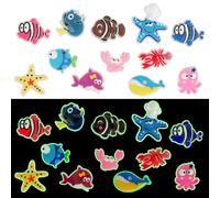NOEMIN Glow in the Dark Shoe Charms - 12pcs Shoe Charms for Clogs Ocean Shark Dolphin Octopus Clownfish Charms PVC Fluorescent Luminous Shoe Decorations Pretty for Girls and Boys Shoes Accessories