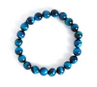 NOEMIN Tiger Eye Beads Bracelet, 8MM Lake Blue Tigers Eye Bracelets for Men Women, Elastic Beads Bracelet for Wealth and Success, Spiritual Healing Jewelry