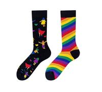 NOEMIN Unisex Mismatched Socks - Colourful Odd Crew Socks with Fun Fruit Animals Art Prints, Quirky Gift Socks for Men & Women, Novelty Mid-Calf Casual Sock