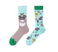 NOEMIN Unisex Mismatched Socks - Colourful Odd Crew Socks with Fun Fruit Animals Art Prints, Quirky Gift Socks for Men & Women, Novelty Mid-Calf Casual Sock
